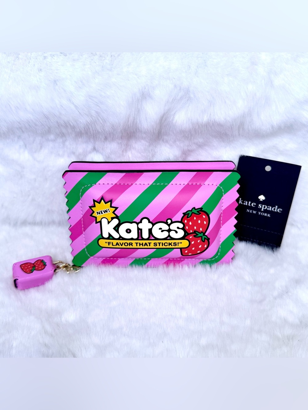 kate spade bubblegum card holder wallet sticky pink strawberry 🍓 novelty zip NWT